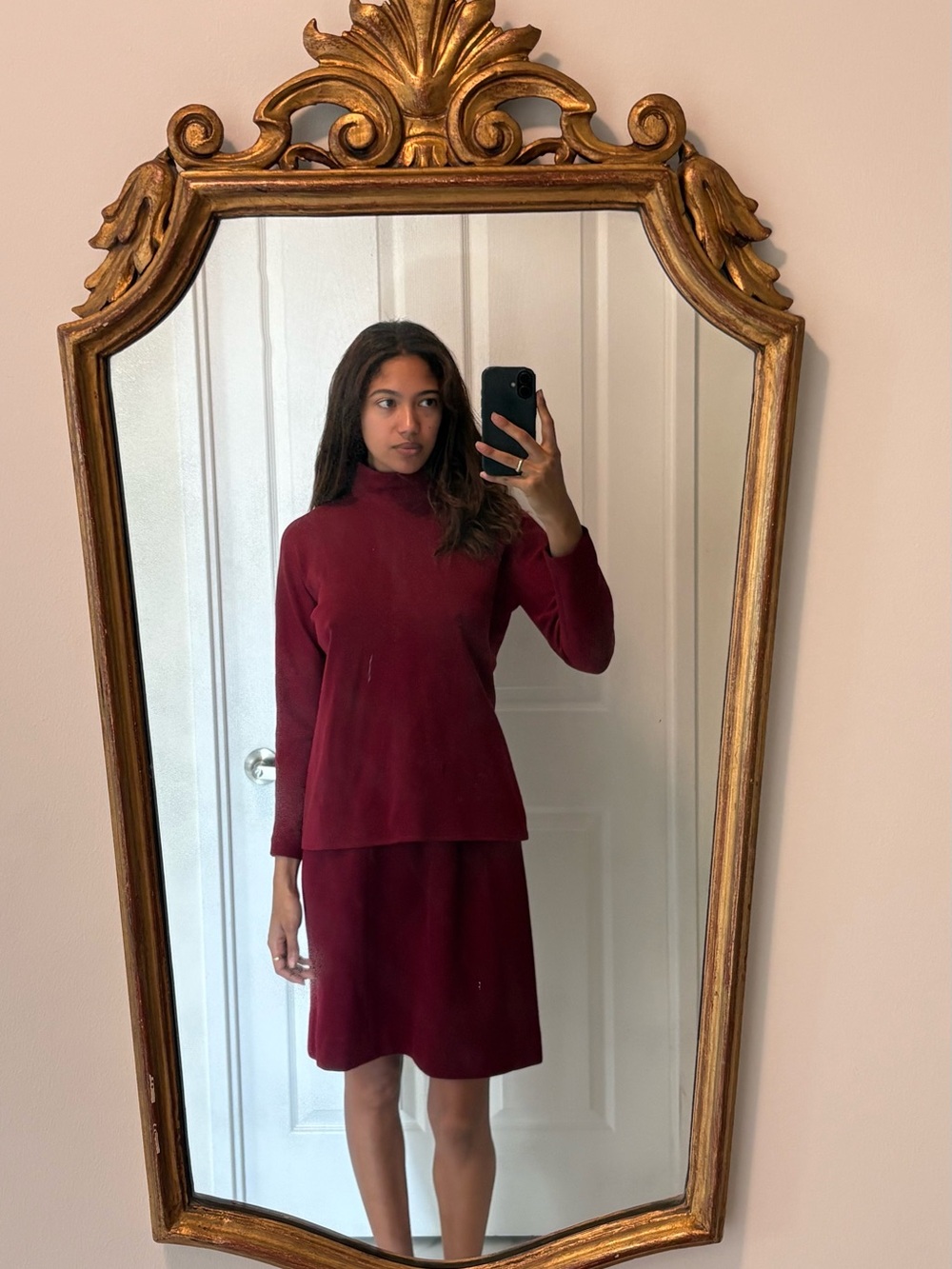 Oscar de la renta Women's Long-Sleeve Turtleneck A-Line set in Burgundy - Picture 5 of 5